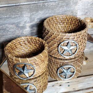 Texas Star Wicker Trinket Baskets - Set of 2.